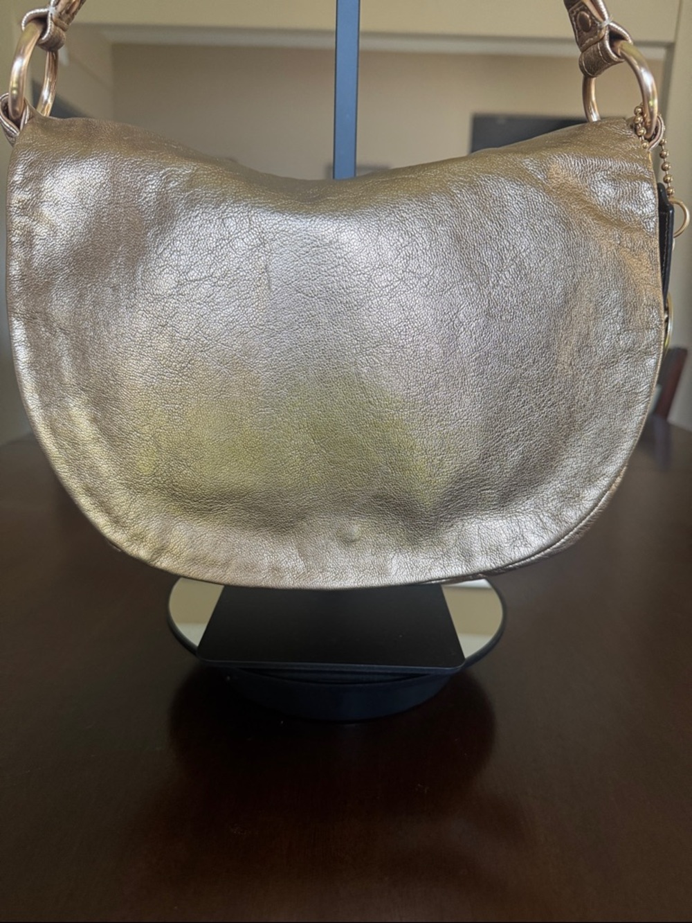 Coach Metallic Soft Leather Flap Hobo Shoulder Bag Gold/Rose Gold - NO CALLOUTS - Picture 10 of 16